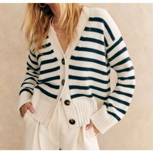 Sezane Striped Cardigan in Cream and Black